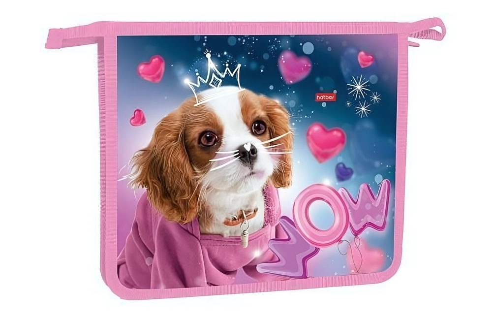 Папка для тетрадей А5ф пластиковая на молнии "Милый щенок" (Хатбер)