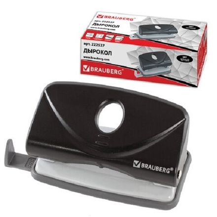 Дырокол до 10л, Brauberg Original, металлический, черный