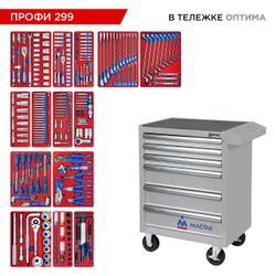 МАСТАК (52-06299G) Набор инструментов 299 предметов, "ПРОФИ 299", в серой тележке