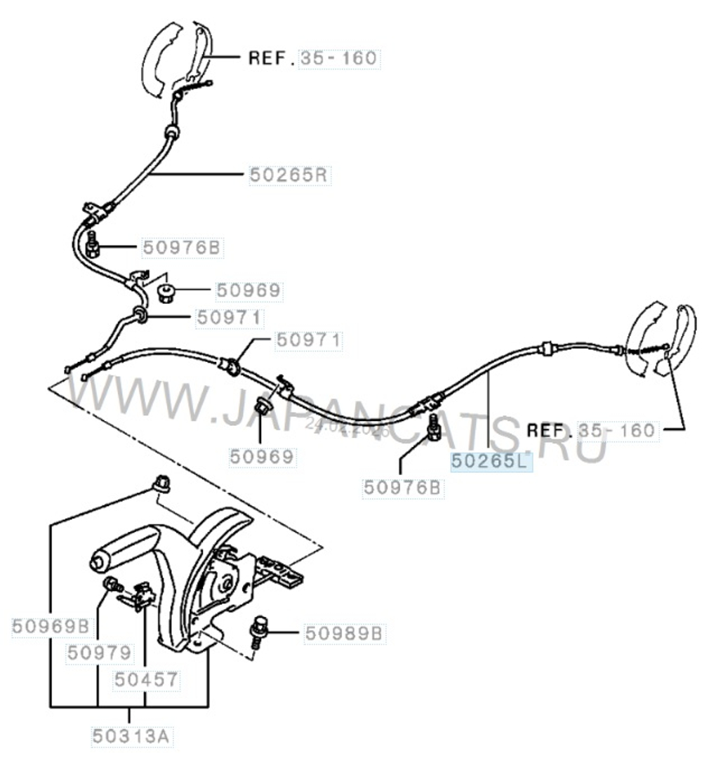 Трос ручника / Трос стояночного тормоза / Mitsubishi Lancer X, -LH, левый / RVLT-4820A049