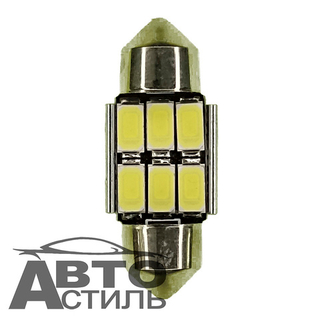 Светодиод 12V T11x41  6SMD 7020 WHITE CAN 2.1W (салон) с радиатором на Черном фоне #Y0006-41