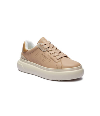 Кожаные кроссовки TWINSET - бежевый(242TCP01C)