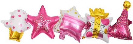 Гирлянда (42''/107 см) Фигура, С Днем Рождения, Подарки и сладости, Розовый, 2 шт. в упак.