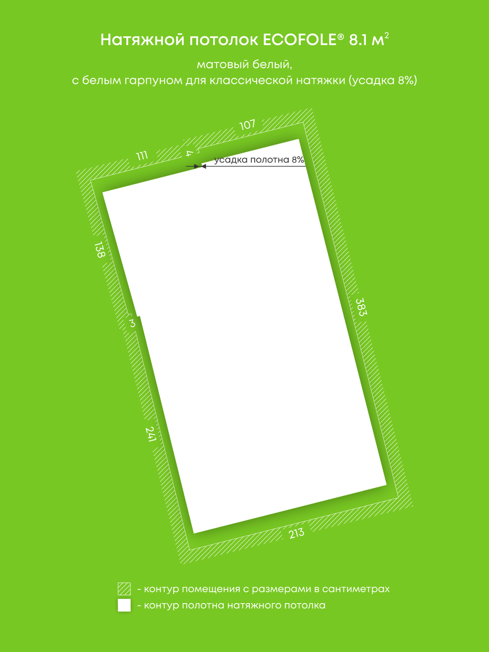 Матовый натяжной потолок 8.1 м2