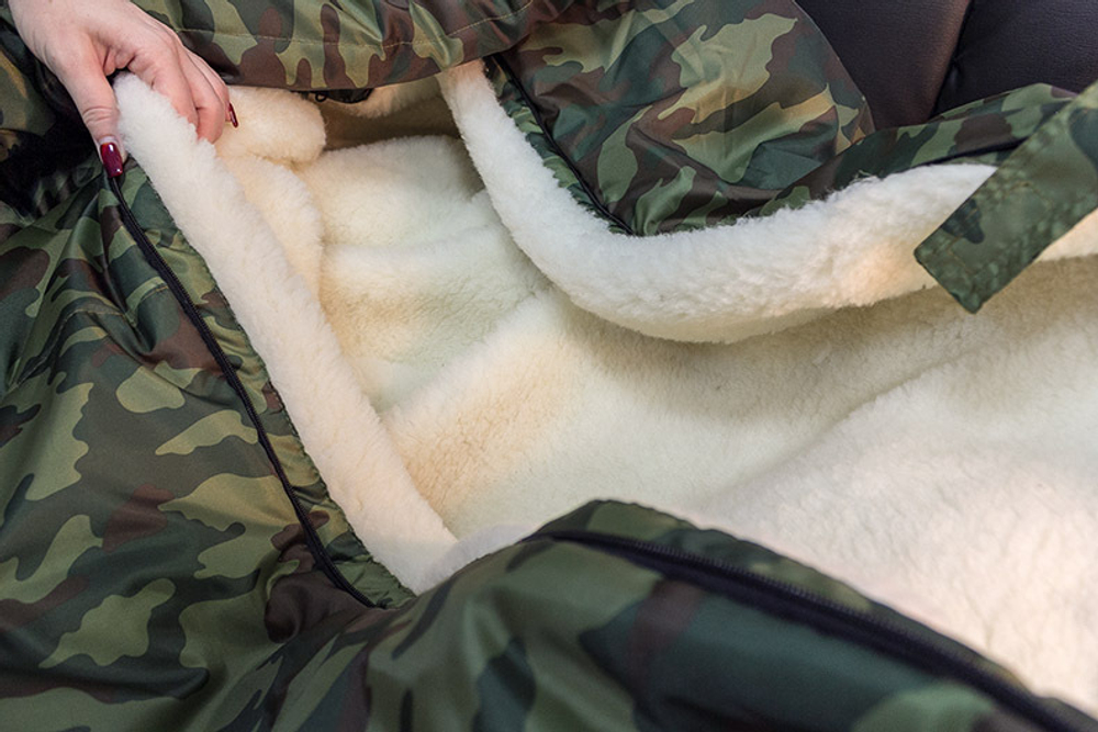 СЕВЕРНЫЙ ПУТЬⓇ. Уникальный теплый спальный мешок на меху из натуральной овечьей шерсти (44-62 размер) с капюшоном