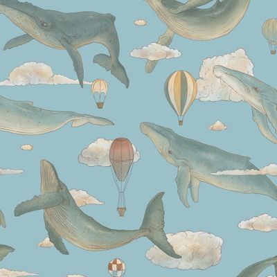 Киты и воздушные шары в небе