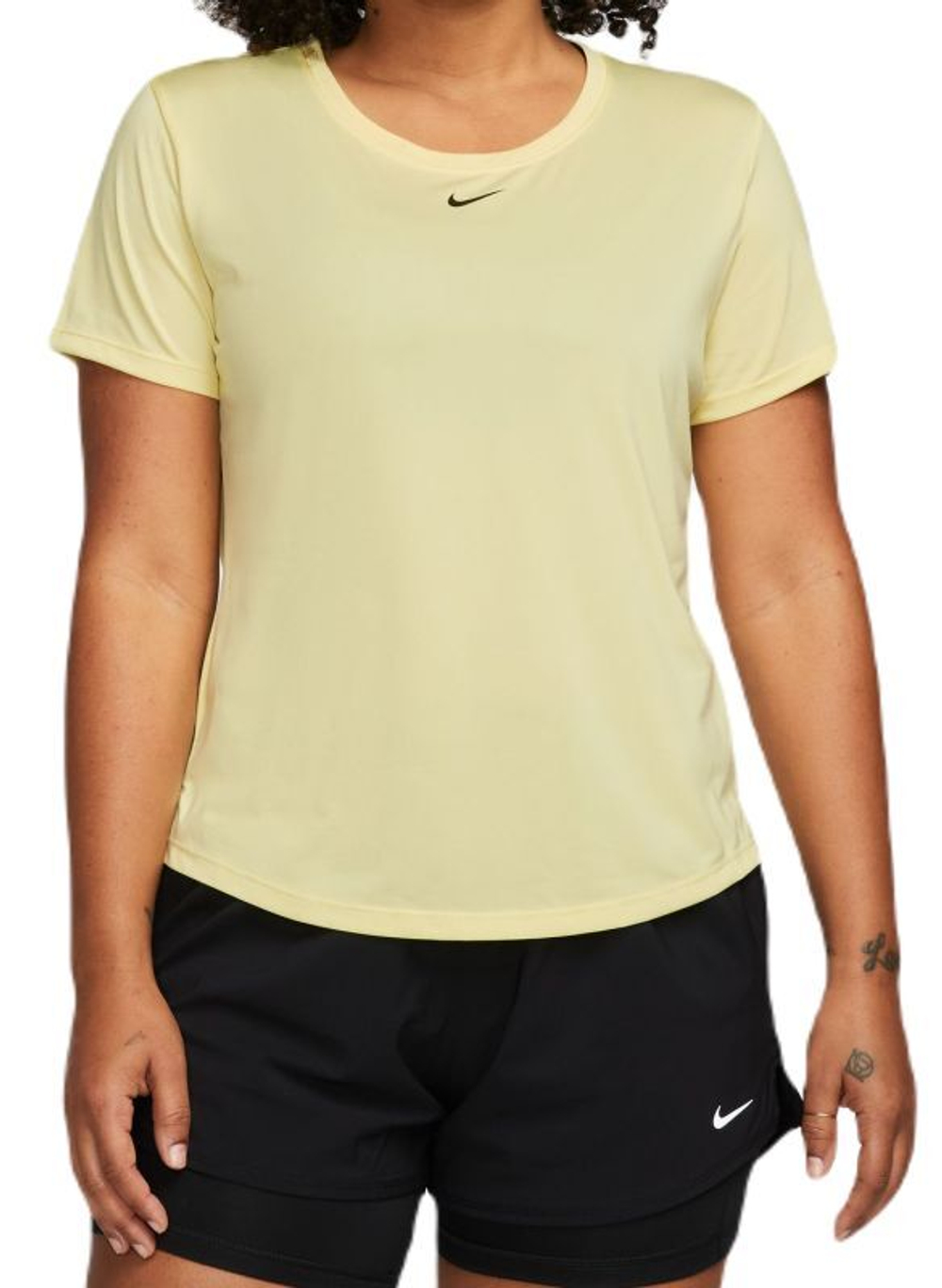 Женская теннисная футболка Nike Dri-FIT One Short Sleeve Standard Fit Top - lemon chiffon/black