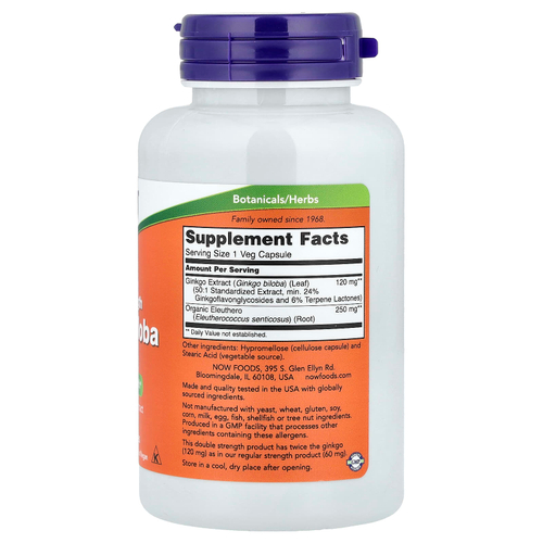 NOW Foods, гинкго билоба с корнем элеутерококка, 100 растительных капсул