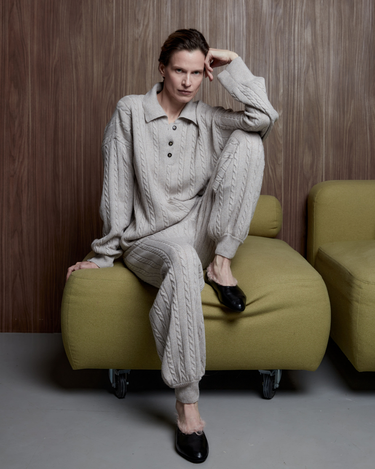 Брюки из смесового кашемира серо-бежевый