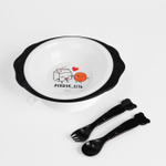 7310966 Набор  детской посуды «Люблю есть», тарелка на присоске 250мл, вилка, ложка