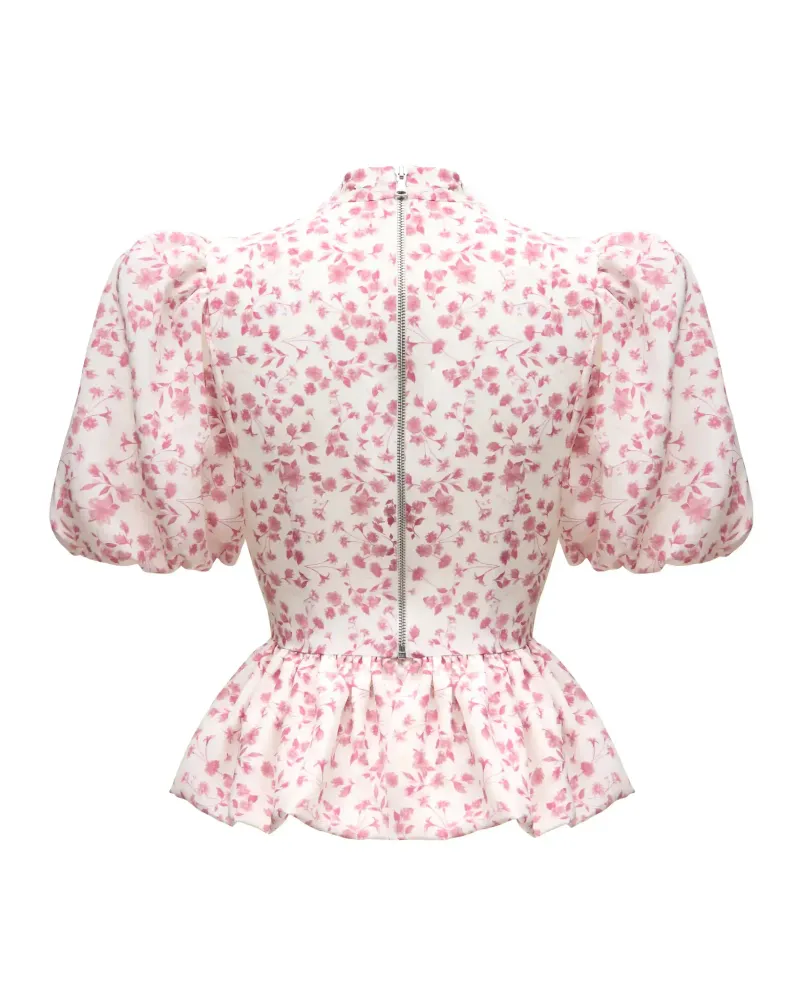 Valerie top, топ из молочного крепдешина с мелкими светло-розовыми цветами