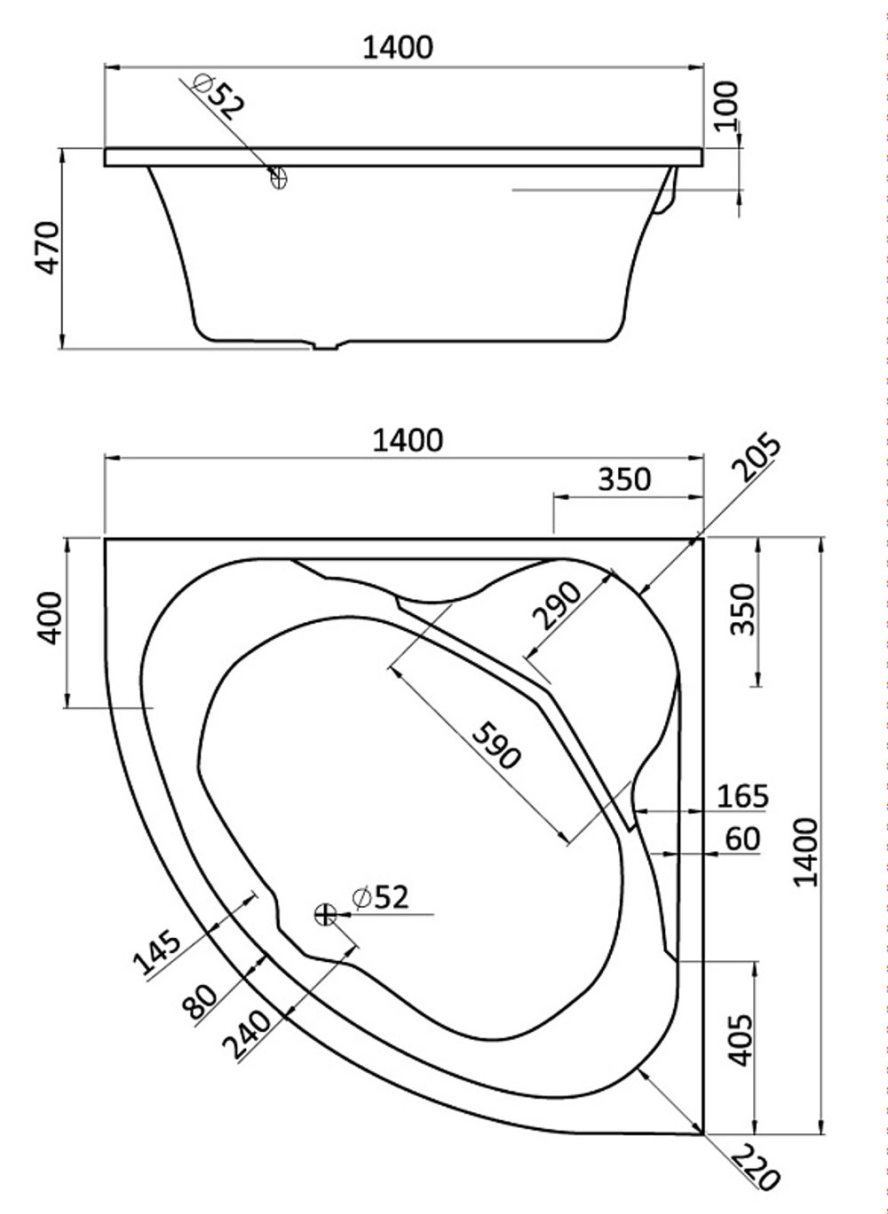 Ванна акриловая Santek Карибы 140х140 пристенная (1.WH11.1.982)