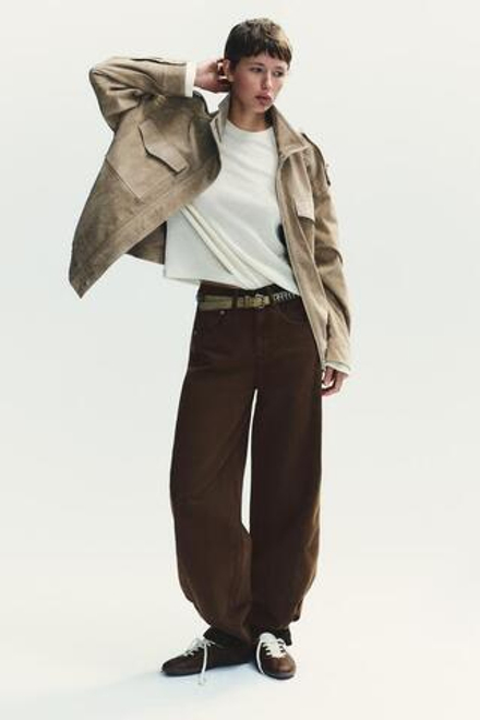 ZARA ДЖИНСЫ TRF BAGGY BALLOON СО СРЕДНЕЙ ПОСАДКОЙ, КОРИЧНЕВЫЙ