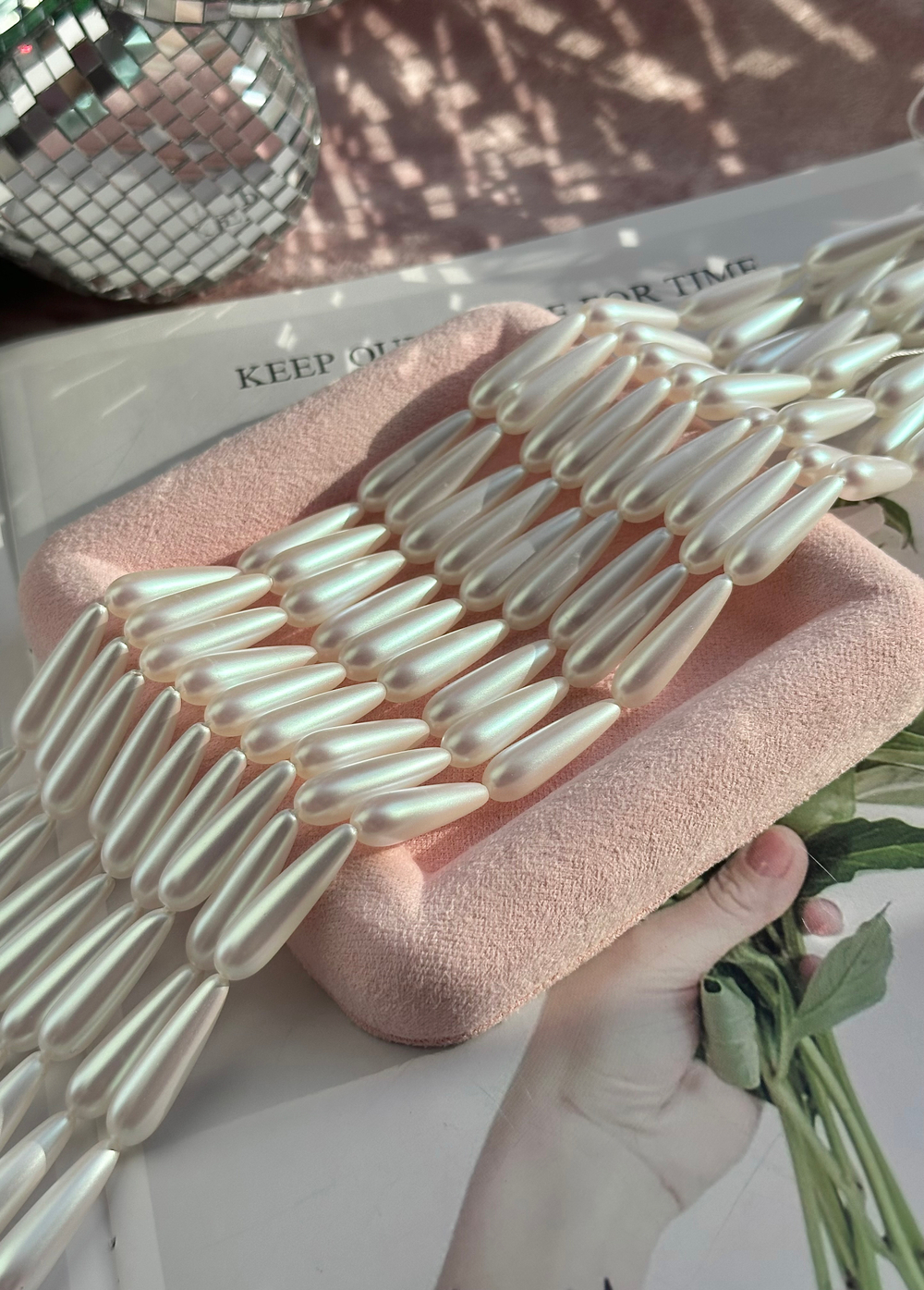 Жемчуг капля 8х28мм, майорка матовая (1шт)