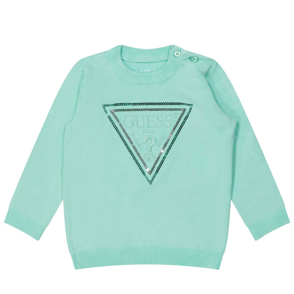 Пуловер GUESS Мятный/Треугольник из пайеток/Вышивка-логотип Девочка