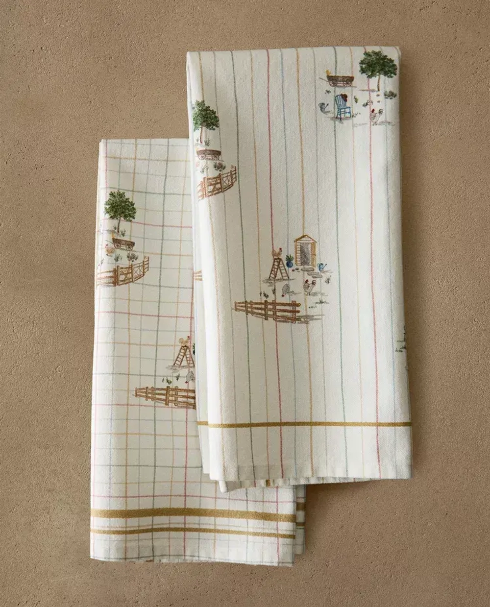 ZARA HOME КУХОННЫЕ ПОЛОТЕНЦА С ПРИНТОМ (НАБОР ИЗ 2 ШТ.), ЭКРЮ