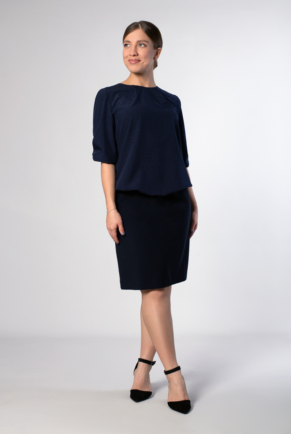 Блузка женская 4194ЛП, т.синий точка #176Тст094194ЛП