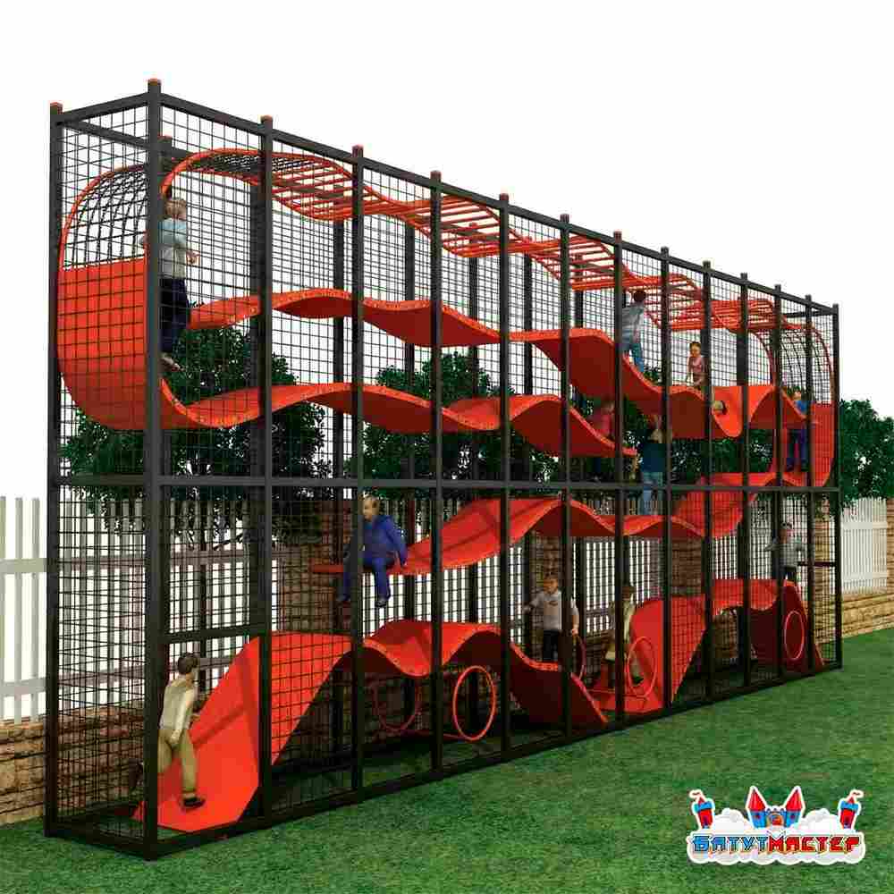 Плоский детский лабиринт «Оранжевая волна», 16×1,2×5 м