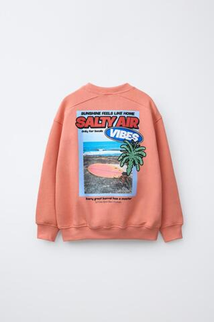 ZARA ТОЛСТОВКА С ПРИНТОМ, КОРАЛЛОВЫЙ