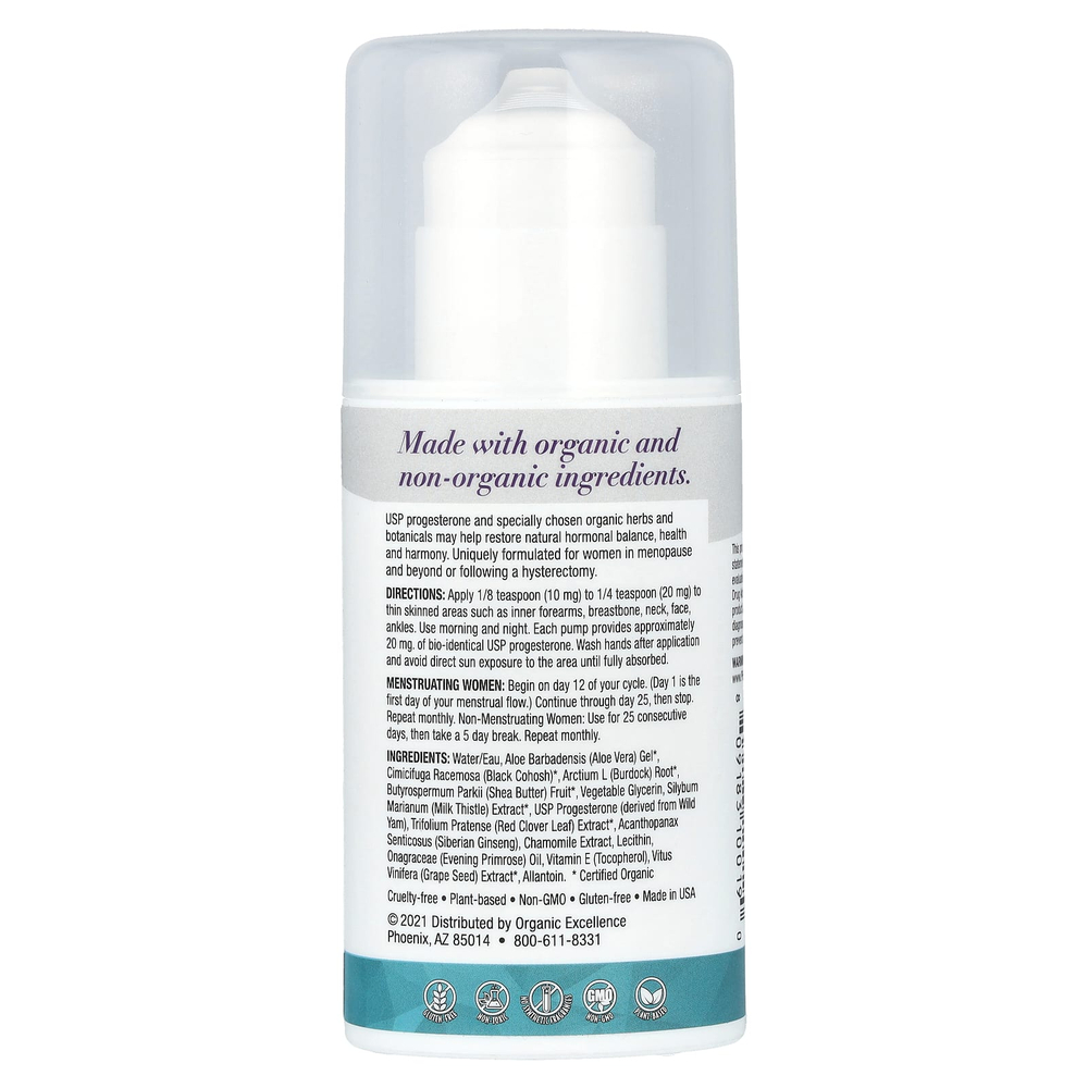 Organic Excellence, Balance Plus Therapy, крем с биоидентичным прогестроном USP и фитоэстрогенами, 100 г (3,3 жидк. унции)