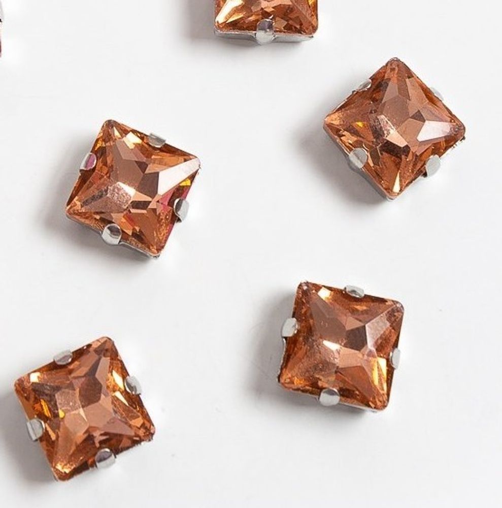 Стразы пришивные стекло в оправе, ш. 12 мм, розовый персик