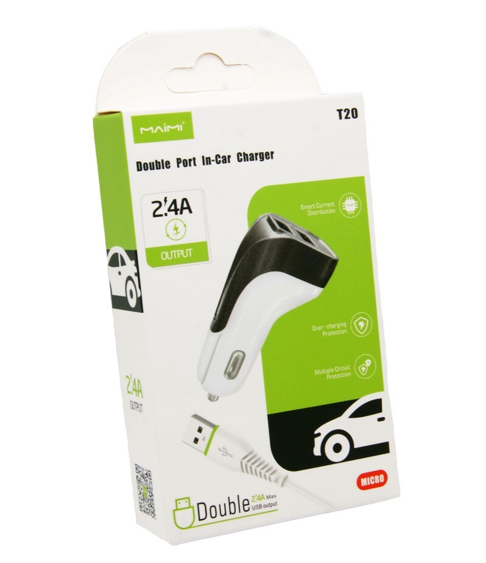 Автомобильный адаптер питания MAIMI T20 2USB 2.4A + кабель Micro (белый)