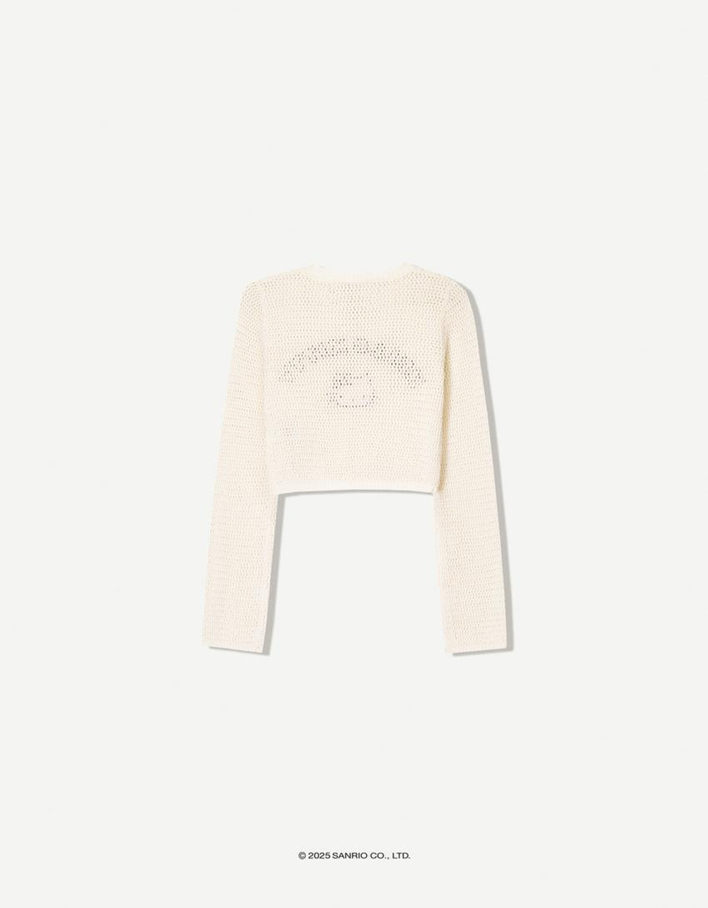 BERSHKA Свитер с принтом Hello Kitty, кремовый