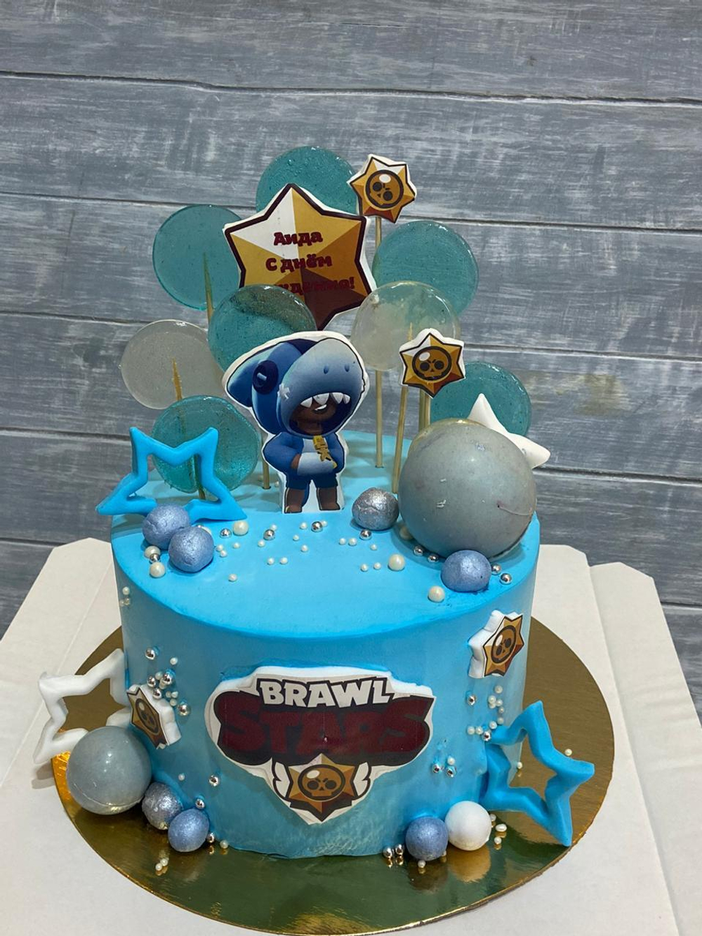 Торт на день рождение Бравл Старс, Brawl Stars в голубом цвете