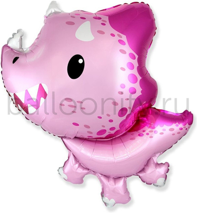 Шар (32''/81 см) Фигура, Динозаврик Трицератопс, Розовый, 1 шт.