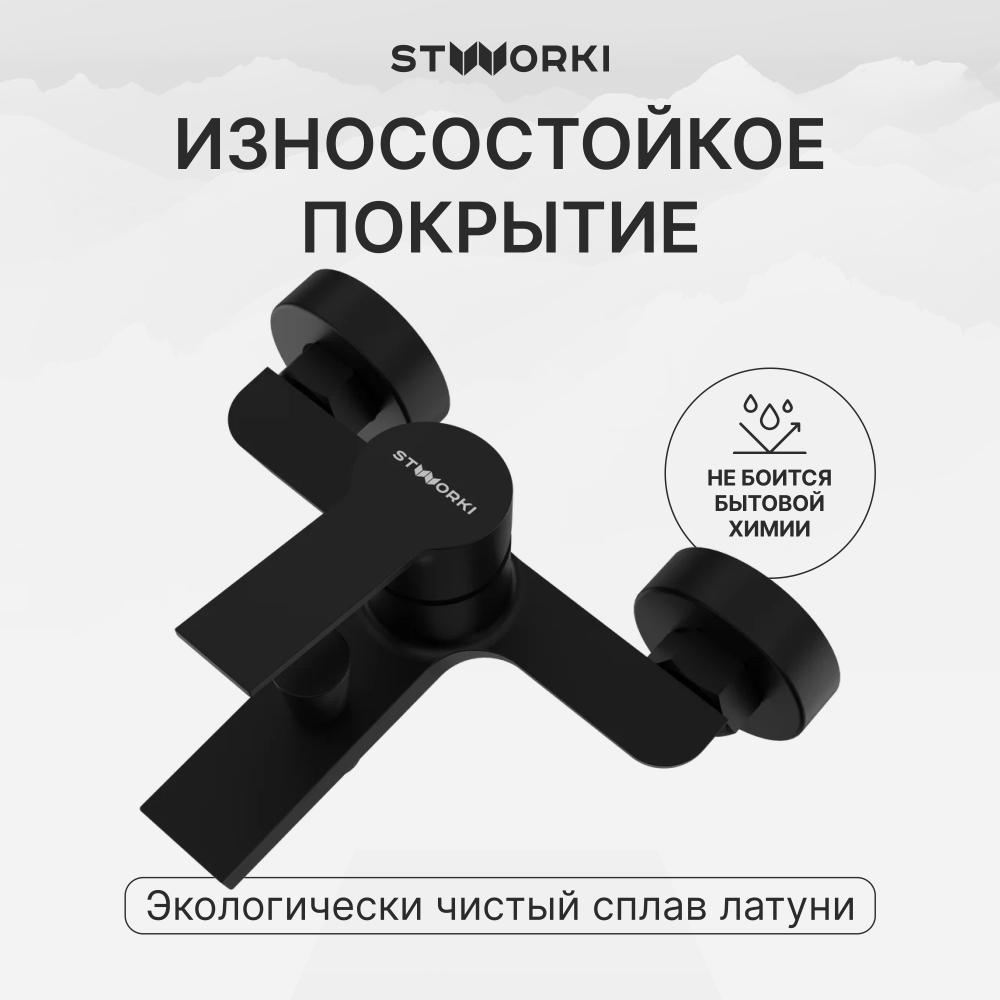 Смеситель для ванны с душем STWORKI Кронборг S28100BK матовый чёрный