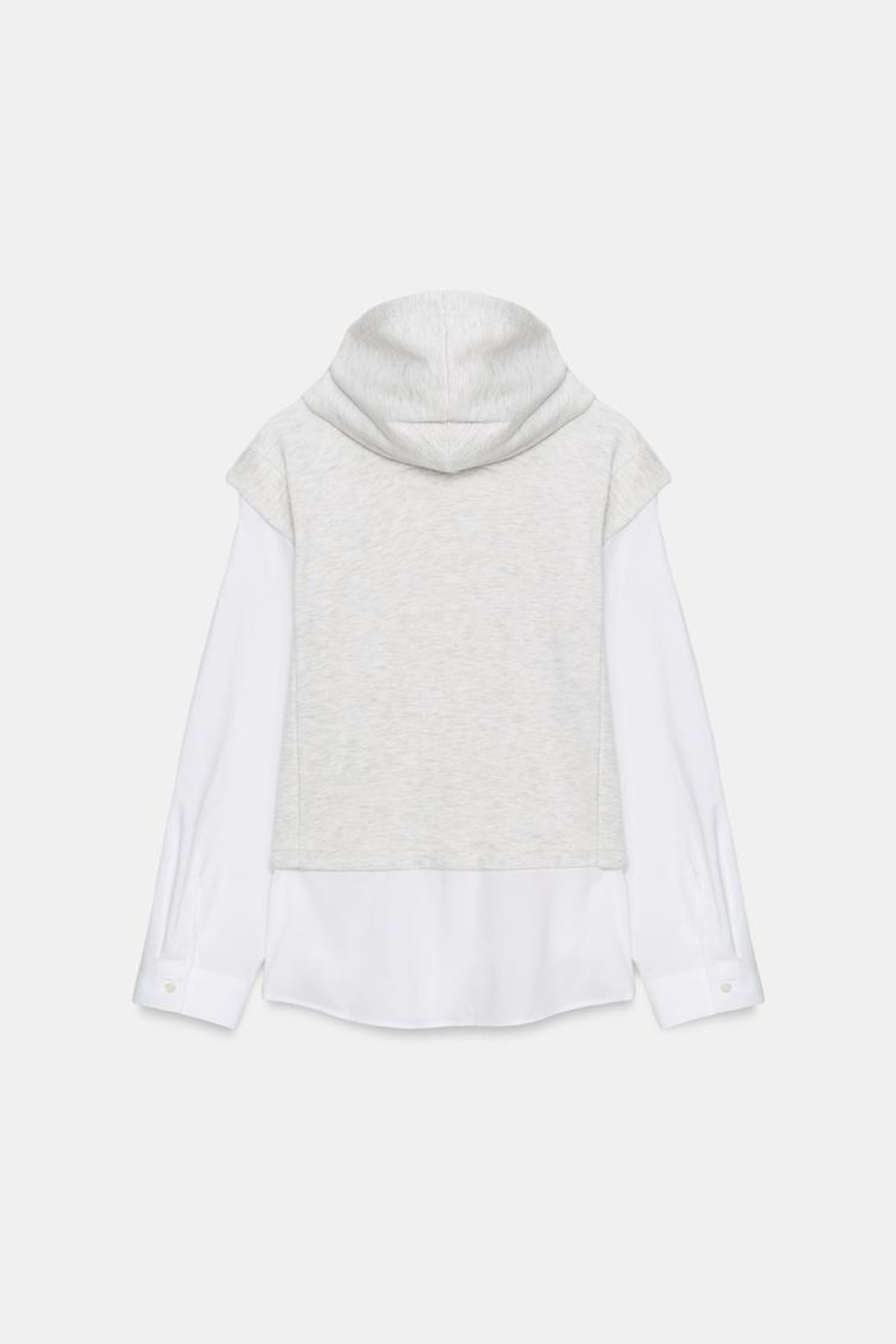 ZARA РУБАШКА С КОМБИНИРОВАННОЙ ТОЛСТОВКОЙ С КАПЮШОНОМ, БЕЛЫЙ/СЕРЫЙ