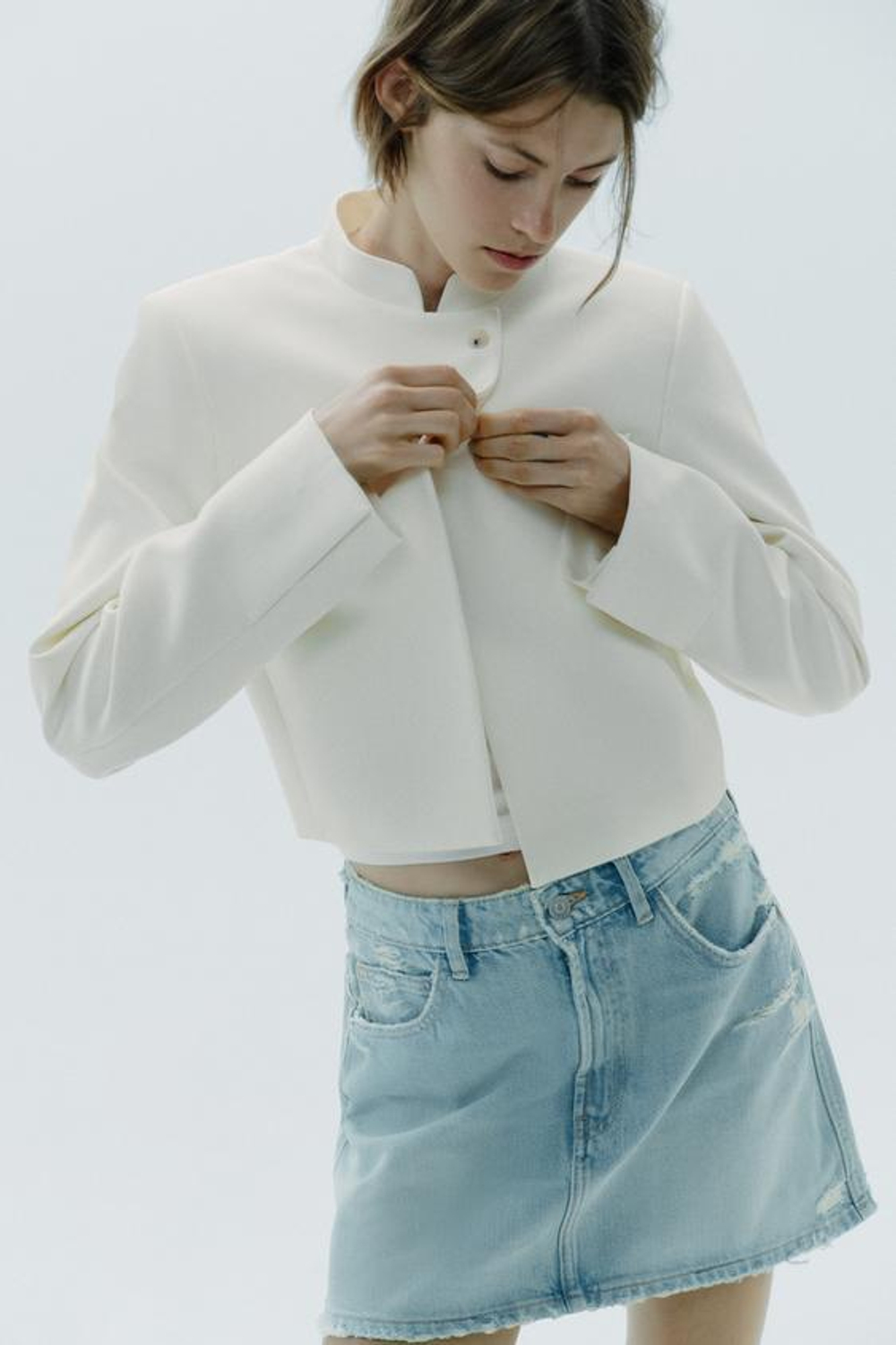 ZARA ДЖИНСОВАЯ ЮБКА TRF С РАЗРЕЗАМИ, НЕБЕСНО-ГОЛУБОЙ