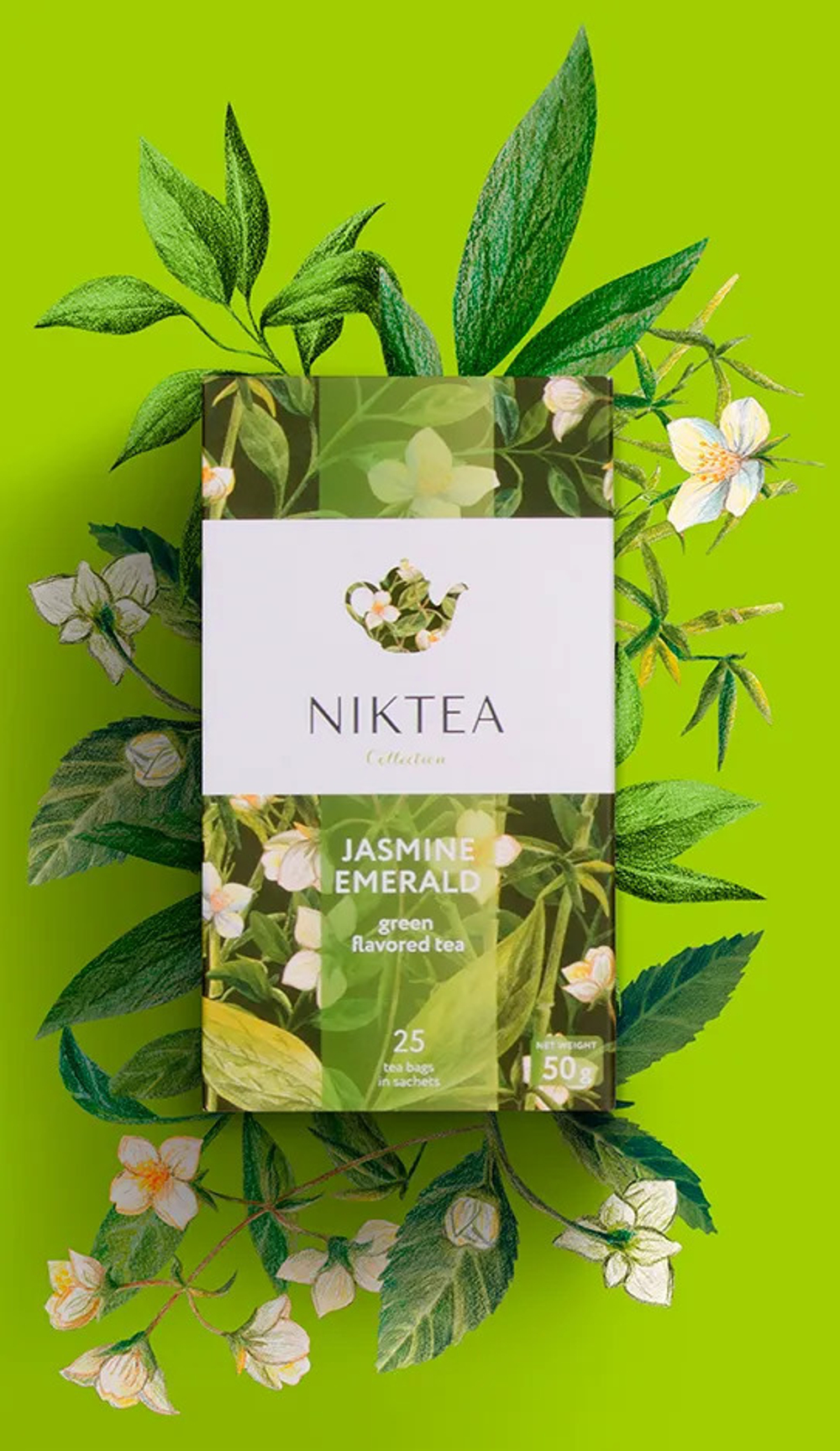 Niktea Jasmine Emerald / Жасмин Эмеральд, чай зелёный в пакетиках, 2 x 25 шт.