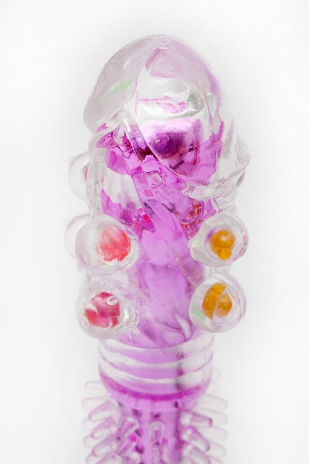 Прозрачно-розовый вибратор с дополнительными пупырышками - 16,5 см.