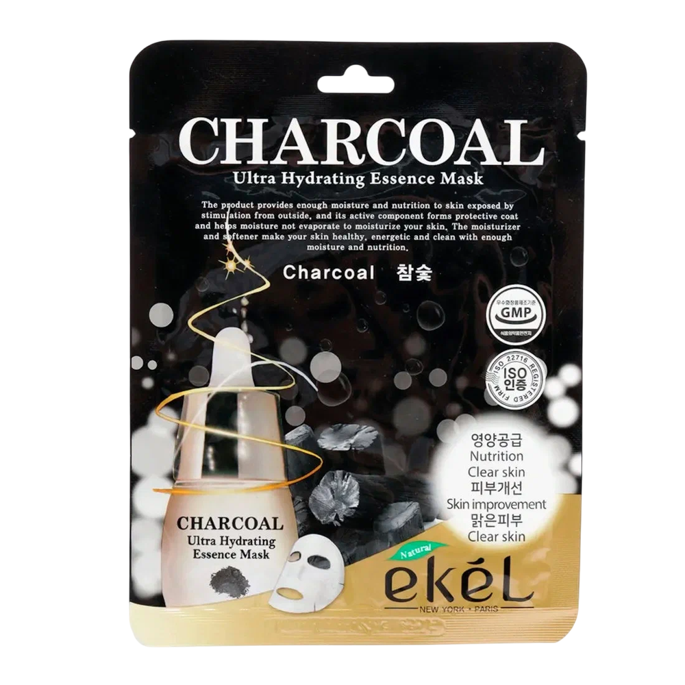 EKEL - ТКАНЕВАЯ МАСКА ДЛЯ ЛИЦА С ЭКСТРАКТОМ ДРЕВЕСНОГО УГЛЯ CHARCOAL ULTRA HYDRATING ESSENCE MASK, 25 ГР