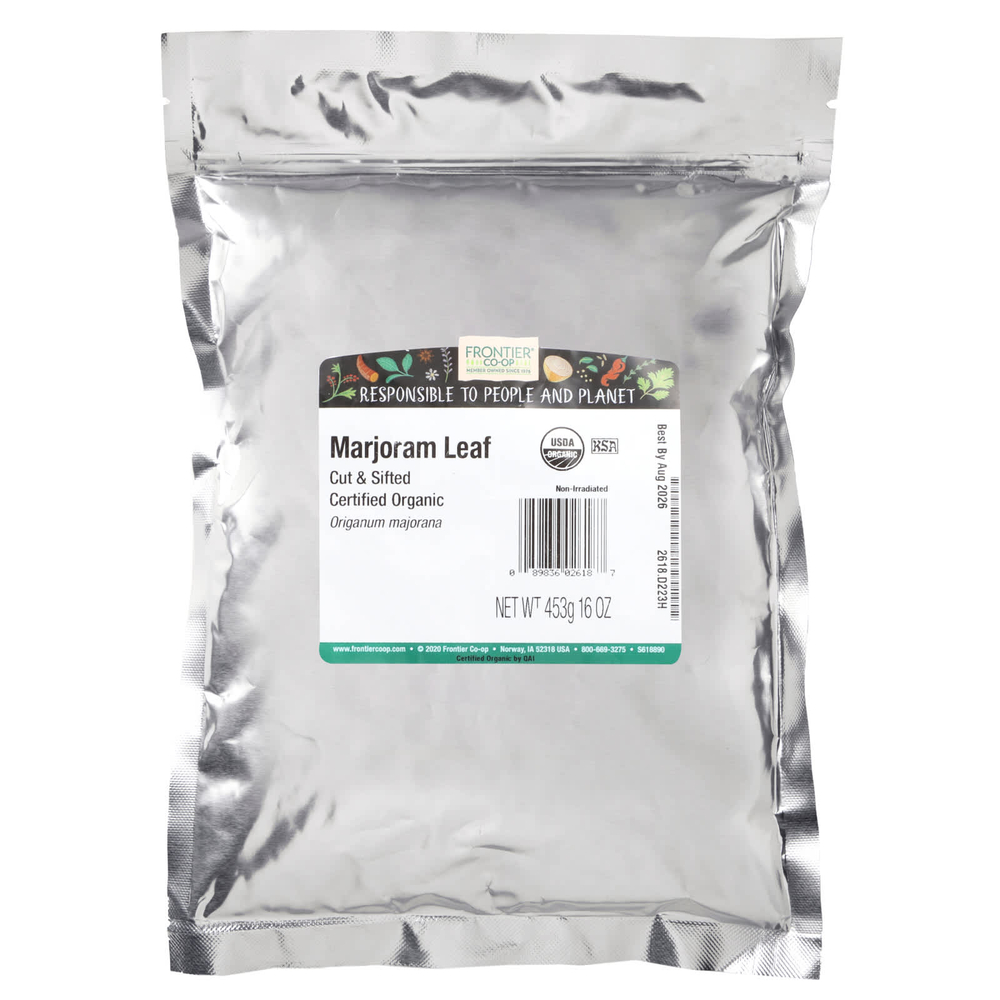 Frontier Co-op, Органические нарезанные и просеянные листья майорана, 453 г (16 унций)