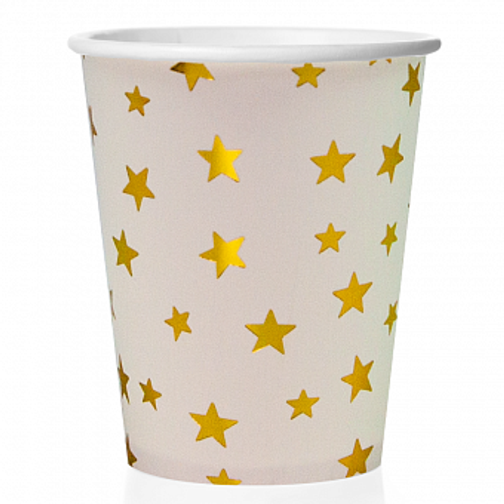 Стаканы (250 мл) Золотые звезды, Белый, Металлик, 6 шт.