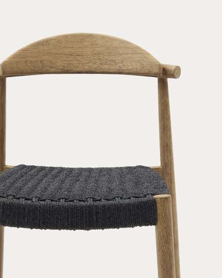 Полубарный стул Nina 62 см из массива акации с натуральной отделкой и черной веревкой