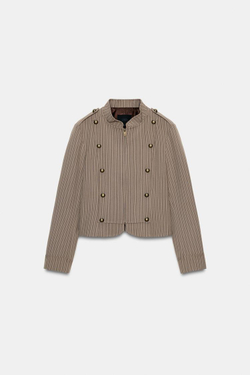 ZARA БЛЕЙЗЕР ПРИТАЛЕННОГО КРОЯ В ПОЛОСКУ, СВЕТЛЫЙ РЫЖЕВАТО-КОРИЧНЕВЫЙ