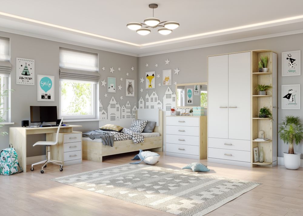 Кровать 900 "Милана" без основания (гаскон пайн/белый лофт), ЛДСП, Велес