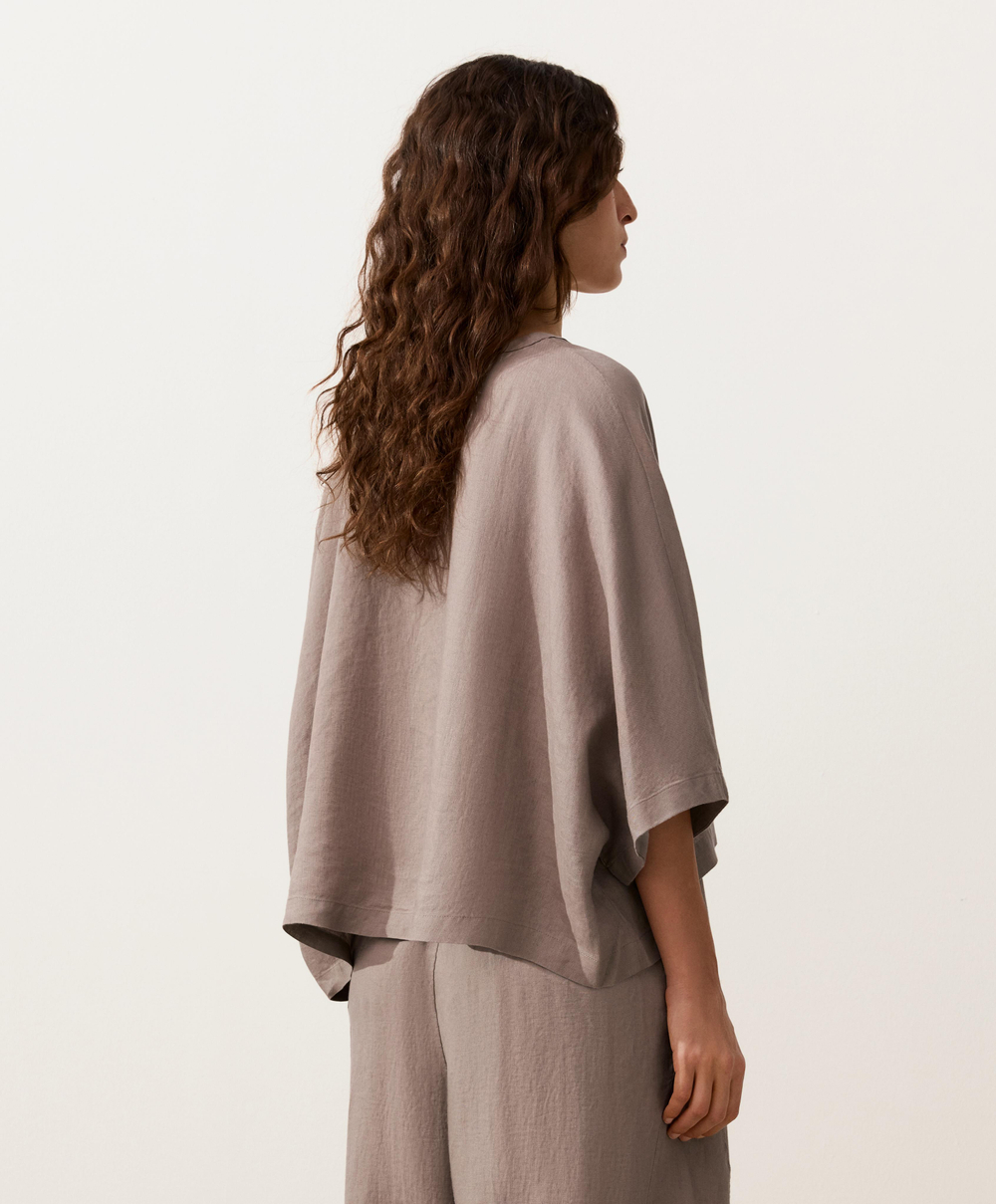 Oysho Рубашка с коротким рукавом из 100% льна, серо-коричневый