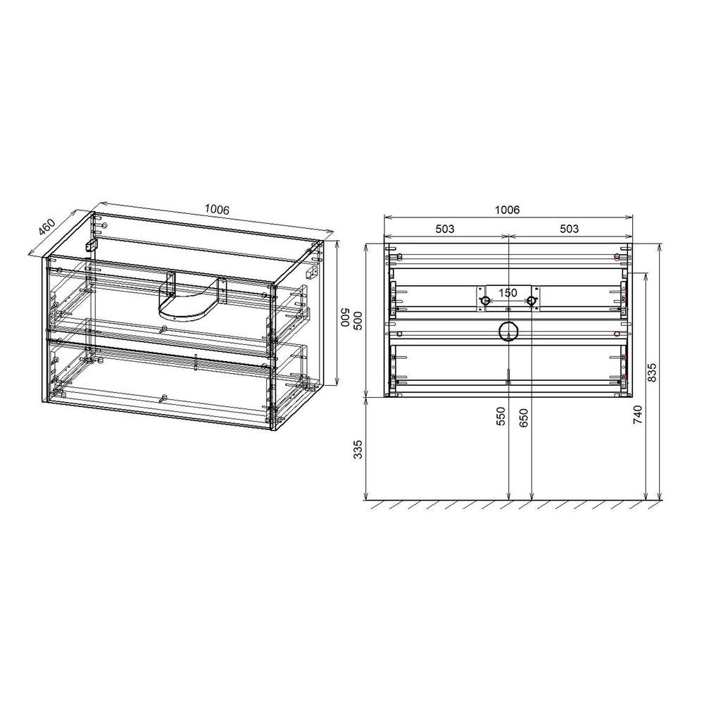 База под раковину Gio 1000 подвесная, 2 выкатных ящика soft-close, N.Oak, , шт