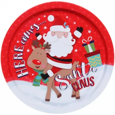 Поднос жестяной 32см «Санта на олене»