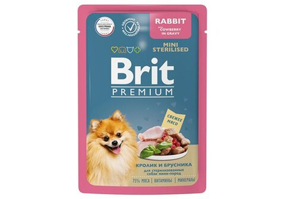 Brit Premium пауч для взрослых стерилизованных собак собак миниатюрных пород кролик и брусника в соу