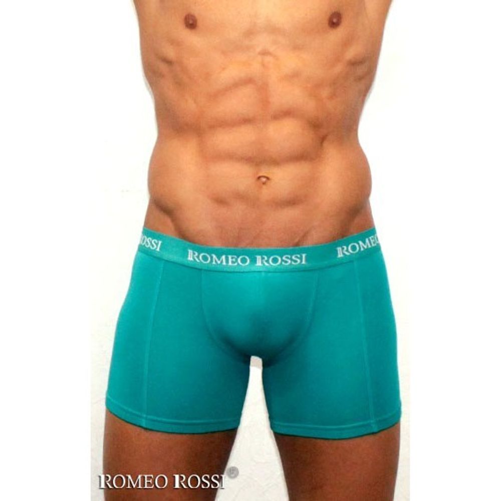 Мужские трусы боксеры удлиненные c резинкой Romeo Rossi бирюзово-зеленые RR7001-07