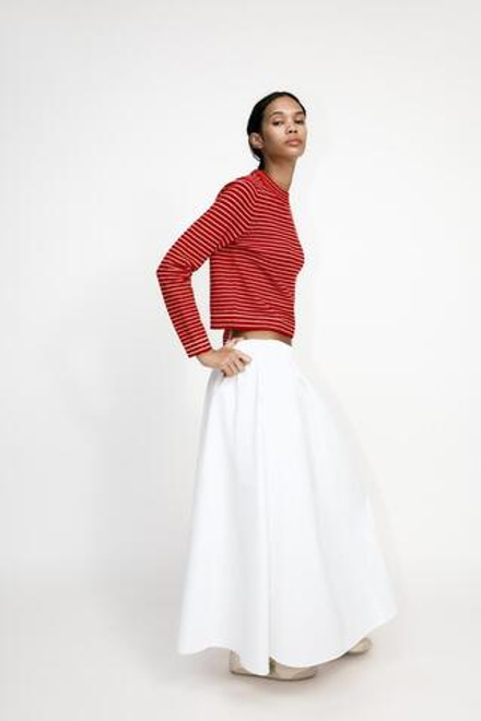 ZARA УКОРОЧЕННЫЙ СВИТЕР В ПОЛОСКУ, КРАСНЫЙ/БЕЛЫЙ