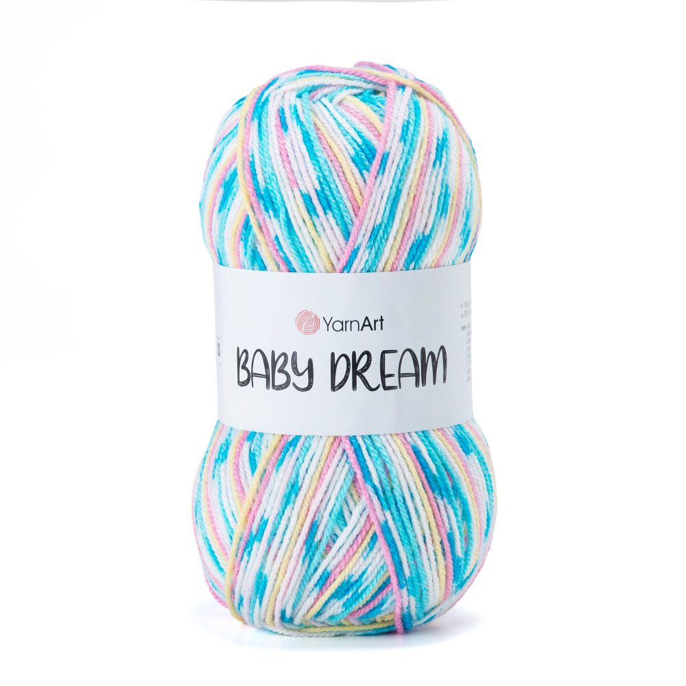 Беби Дрим (Baby Dream) пряжа YarnArt 100%акрил 5х100г/300м (5246 белый-бирюзовый-розовый-желтый)