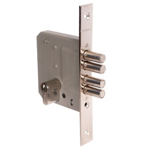 Замок врезной АЛЛЮР 189-4А  Б/руч, англ.ключ (4 цилиндр.ригеля), для дер.дверей /1091