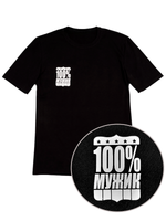 34051 Футболка мужская кулирка черная с принтом 100% мужик (60)