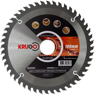 Пильный диск KRUGO 190x2,2/1,4x48Tx30mm, WA190048